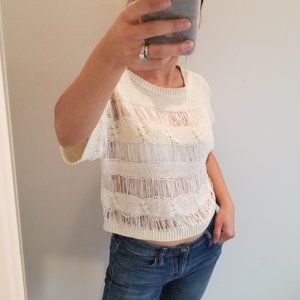 Takeout sheer short sleeve white cream tops size S